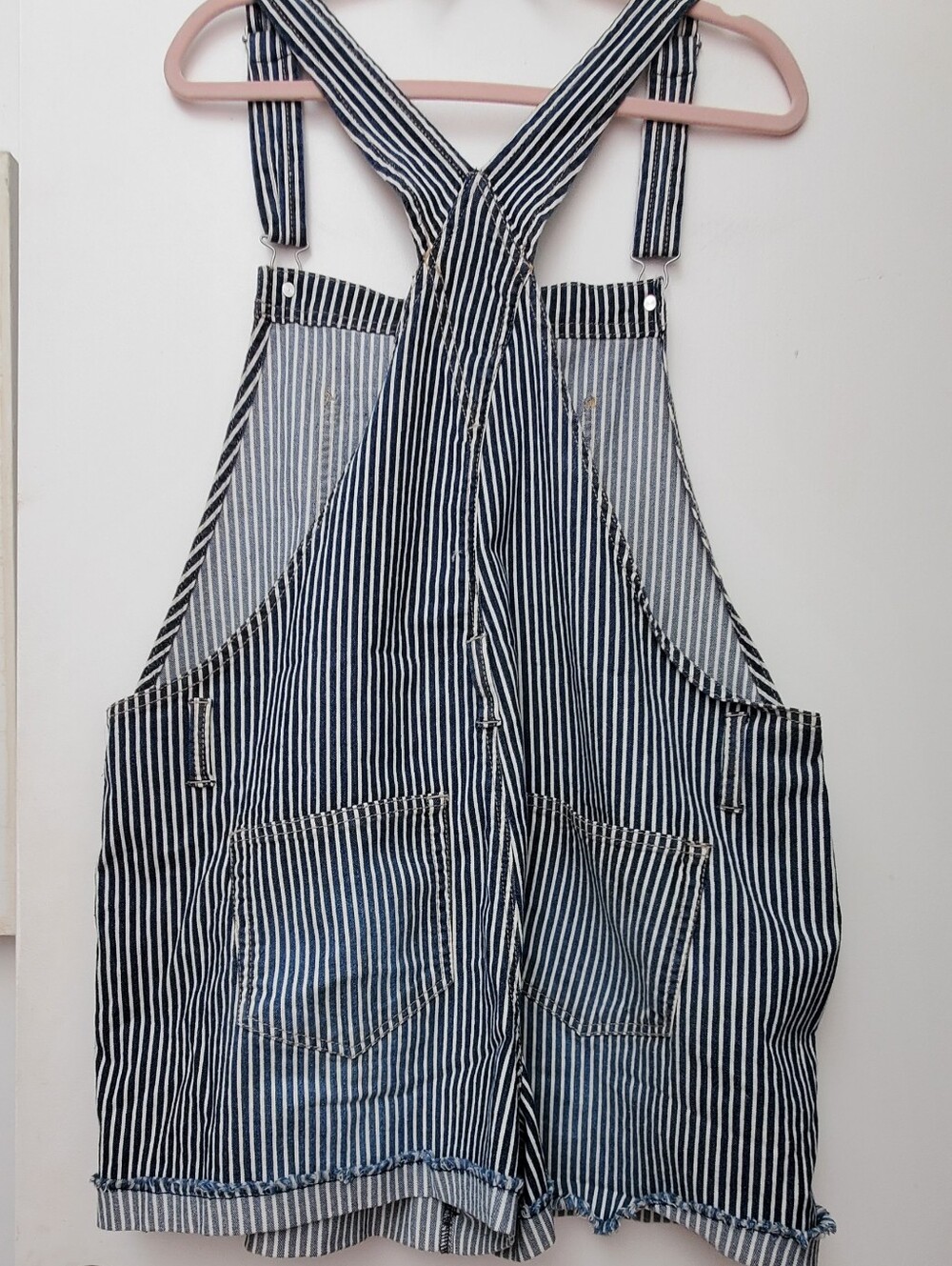 NOBO Engineer Stripe Blue White Denim Bib Shorttalls Romper Size 3X New - Picture 6 of 9